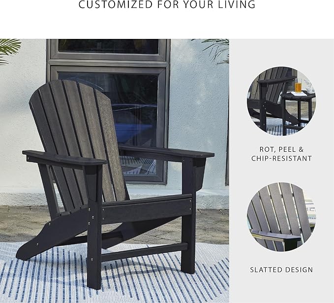 Signature Design by Ashley Sundown Treasure Cottage Weather Resistant Outdoor Adirondack Chair with Slatted Design, HDPE, 31" W x 33" D x 38.13" H, Black
