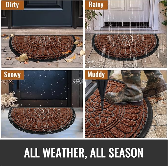 Mibao Front Door Mat Indoor Outdoor Entrance, Semicircular Entrance Mat, Half Round Waterproo Non-Slip Durable Rubber Door Mats, Low Profile Heavy Duty Doormat for Garage, Patio, 30" x 18", Maroon