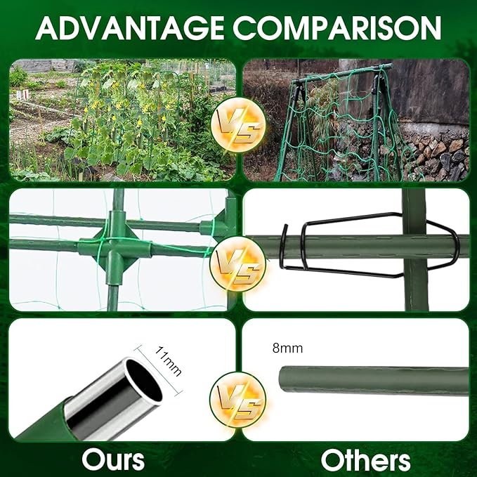 Garden Arch Trellis for Climbing Plants Outdoor, 50x48 inch Cucumber Trellis Raised Bed, Rustproof Metal Climbing Plant Support Vegetable Vine Flower Fruits, with Netting, Lightweight, Green