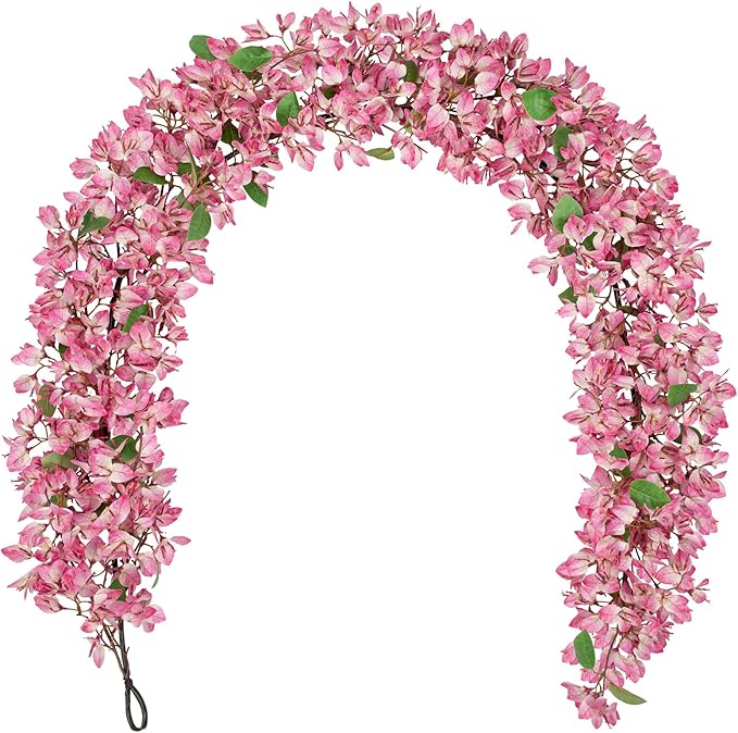 Briful 6ft Bougainvillea Flower Garland – Artificial Silk Floral Vine with Built-in Hook Faux Flower Garland for Backdrop Table Wall Wedding Party Home Decoration(Pale Pink)