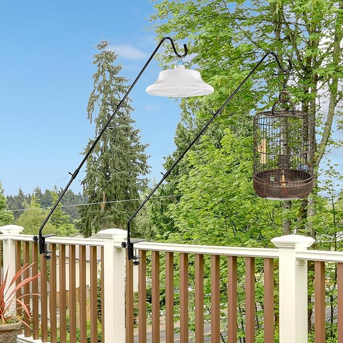 DAEHUI Deck Bird Feeder Hanger with 3in Clamp for Railing 41 Inch Bird Feeder Pole 360 Degree Swivel Plant Hooks for Hanging Baskets Wind Chime Lantern (2 Packs-3In Clamp Deck Hook)