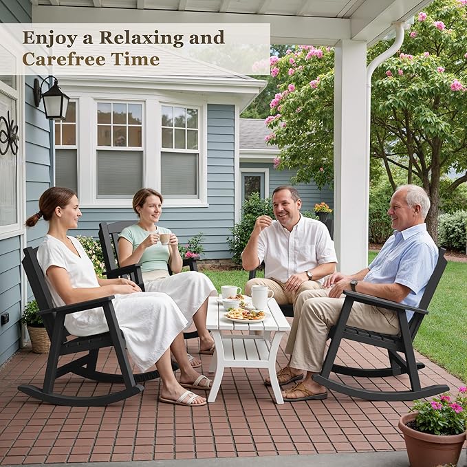 Greesum Outdoor Rocking Chair, 300lbs All-Weather Patio Rocker, Rust-Proof & UV-Resistant, Comfortable Smooth Glide for Deck, Porch, Lawn, or Garden, Black