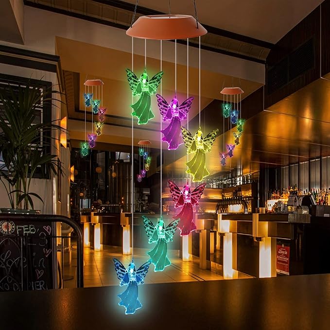 Angel Solar Wind Chimes, Color Changing Wind Chime Light Outside Birthday Gifts for Mom Grandma Solar Powered Garden Light Moms Best Gifts Memorial Wind Chimes Outdoor Decor