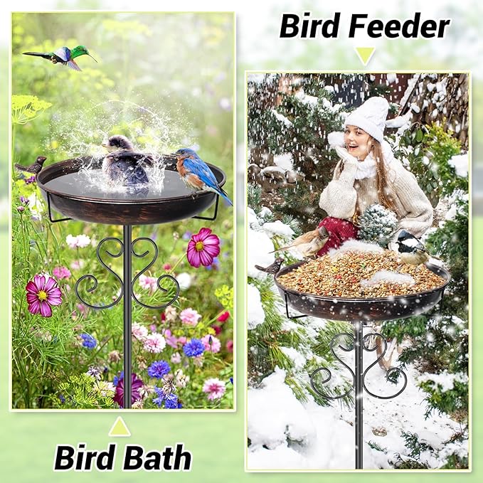 Metal Bird Bath for Outside, 40 Inch Tall Vintage Freestanding Birdbaths Bowl with Bird Statue, Sturdy 5-Pronged Base Birdfeeder for Outdoors Garden Patio Yard Lawn Decor (Vintage Bronze)