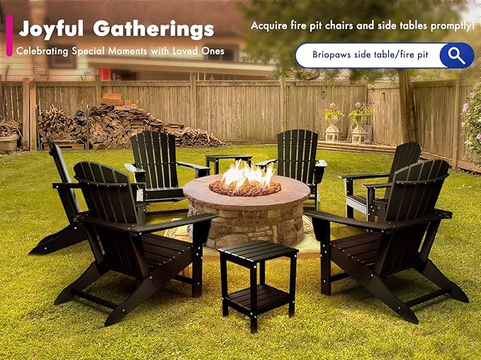BRIOPAWS Adirondack-Chairs-Set of 6 | Fire Pit Chair | Oversized | HDPE Plastic | Weather Resistant | for Deck Outdoor Poolside Campfire | Black