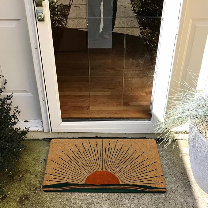Nogrit Boho Coir Doormat for Entrance, Front Door Mats, Welcome Mat, Indoor/Outdoor, 17x30 (Sun and Ocean)