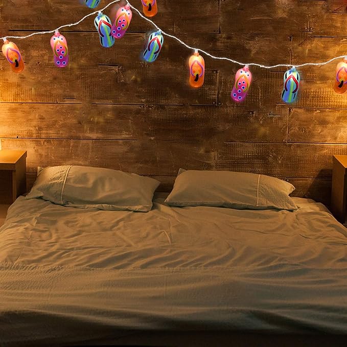 Multicolor Beach Flip Flop String Lights, 8.5Ft Beach Themed Outdoor Party Lights with 10 Multicolor Slipper Lights, Summer Ocean Decorations String Lights for Bedroom Camping Decks Party Lighting