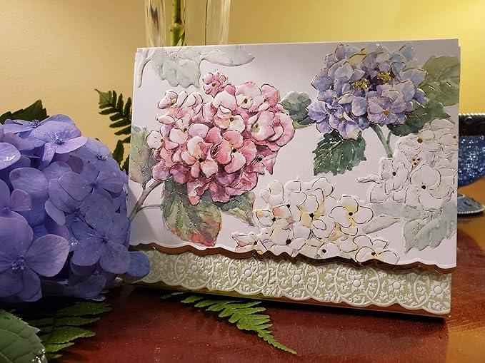 Poster Foundry Set of 3 - Classic Pink and Blue Hydrangea Boxed Note Cards by Carol Wilson. 10 embossed 4x5 Die-Cut Notecards and Matching Envelopes in Decorative Gift Box with Magnetic Flap. NCP6001