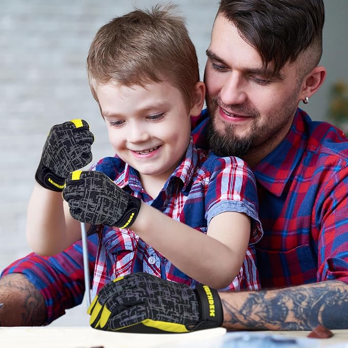 Kids Genuine Leather Work Gloves, Safety Gloves, Touch Screen, Reflective, Breathable Design, for Children Age 2-12