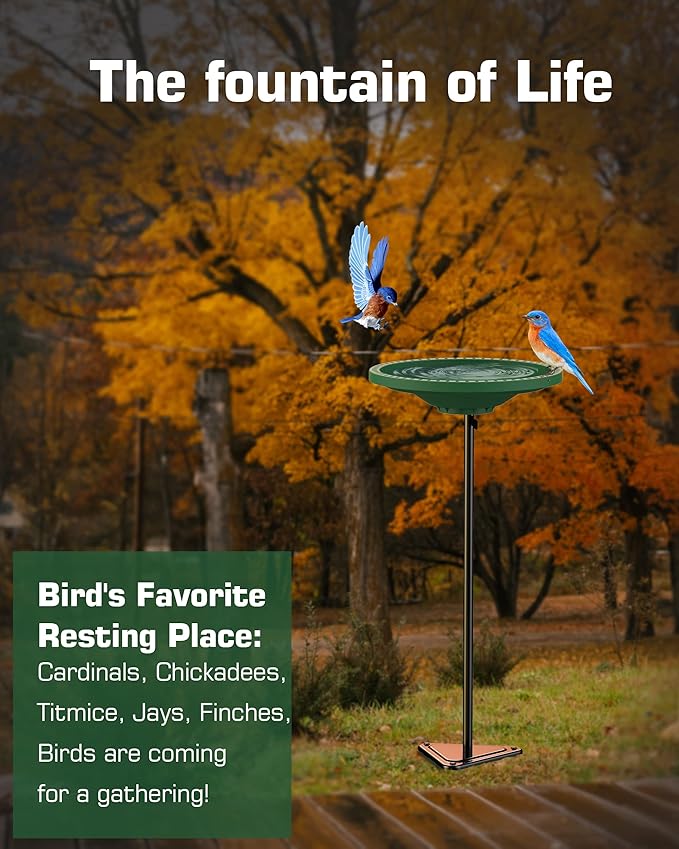 Bird Baths for Outdoors, Detachable Birdbaths for The Garden Clearance, Freestanding Bird Baths for Outdoors Heavy Duty, Bird Bath Bowl Spa & Birdfeeder with Metal Stake Stand, Circle Shape (Green)
