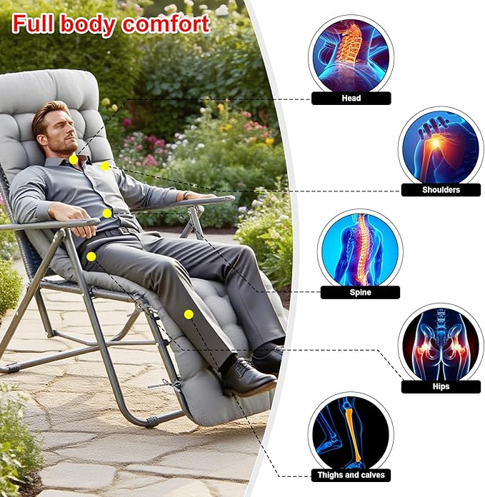 ERWUDEling Outdoor Chaise Lounge Chair Cushion 67 x 19 Inch - 4" Thick Waterproof Zero Gravity Pad Non-Slip 7D PP Cotton with 6 Ties, Machine Washable for Patio/Home/Office (Gray)