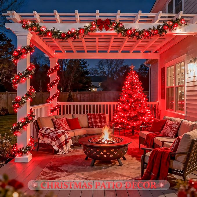 JMEXSUSS 2 Pack Red Solar Lights Outdoor Waterproof, Each 33FT 100 LED Red Christmas Lights, Solar Fairy String Light for Outside Tree Party Patio Christmas Valentines Decorations