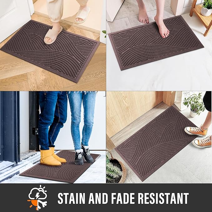 Sturdy Front Door Mat, Absorbent Muddy Dirt Resist Welcome Door Mats Outdoor Indoor, Stain and Fade Resistant, Non-Slip Backing Entry Mat Low Profile Doormat for Entryway, 72×24, Coffee
