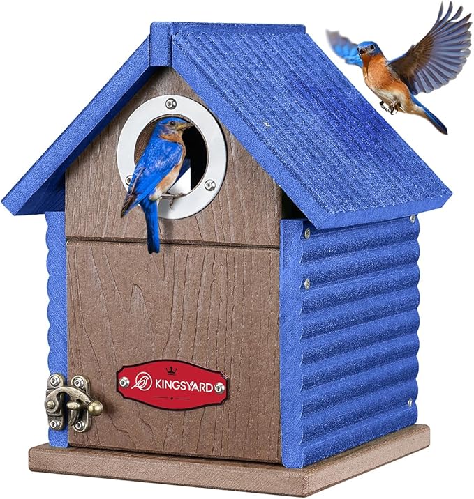 Kingsyard Recycled Plastic Bird House for Outdoors - Weatherproof Nesting Box with Clear View Panel & Predator Guard for Bluebird Wren Swallow Finch, Blue