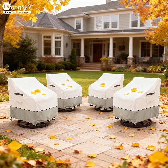 Patio Swivel Chair Cover 4 Pack,Waterproof Heavy Duty Outdoor Chair Covers,Outdoor Swivel Chair Cover for Patio Furniture Covers(33 W x 35 D x 36 H inches),Beige