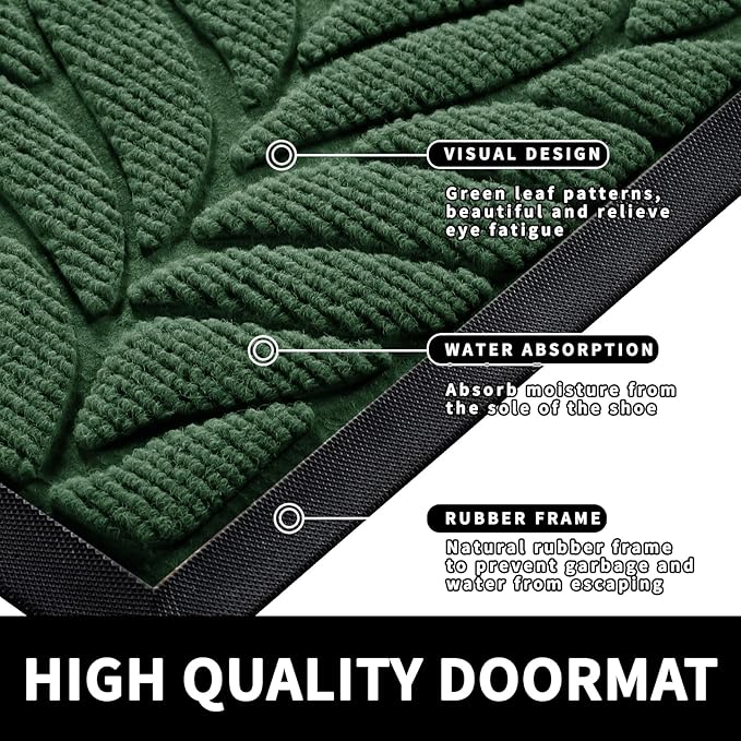 Yimobra Front Door Mat Outdoor Indoor, 29.5x17 All-Season Waterproof Door Mat Outside Entrance, All-Weather Non-Slip Outside Doormat for Garage Patio Entryway, Green