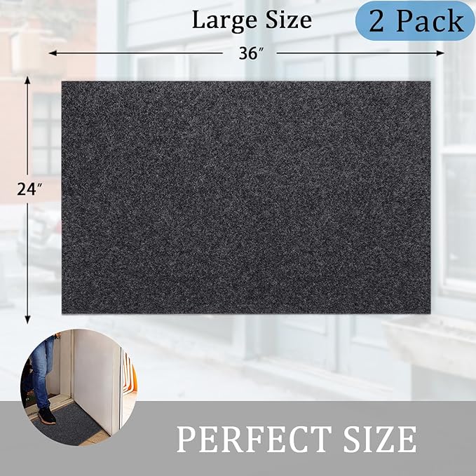 AAZZKANG 2 Pack Multi-Purpose Door Mat for Indoor or Outdoor Use Non Slip Utility Mats Ultra Absorb Mud Easy to Clean Large Welcome Doormat for Entry,Front Door,Indoor,High Traffic Areas Grey 36"x24"