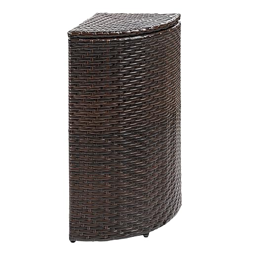 happimess HPM1200A Chloe 15.56-Gallon All-Weather Wicker/Metal Corner Hideaway Outdoor Trash Can, Brown, Classic, Coastal, Casual Wastebin for Backyard, Patio, Porch, Kitchen