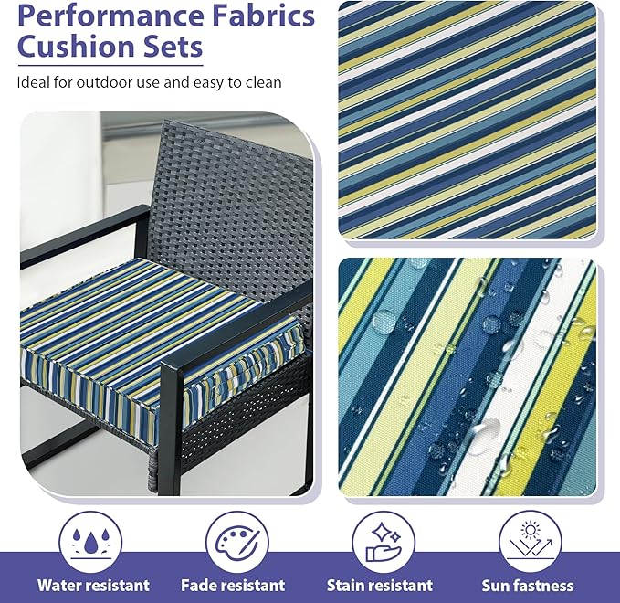 Outdoor Chair Cushions Set of 4,Waterproof Outdoor Seat Cushions for Patio Furniture,Patio Chair Cushion with Handle and Ties, Out Door Chair Pads,18.5" x 16" x 3", Blue Stripe