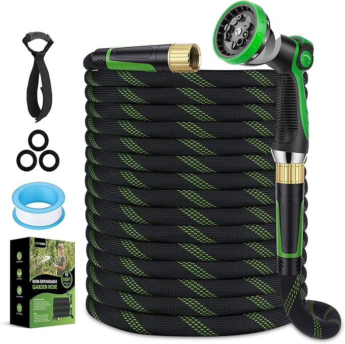 Non-Expanding Garden Hose 150 ft, Lightweight Hose & Flexible Water Hose With 10-Pattern Spray Nozzle, Kink-Free Design, Durable Leakproof Yard Outdoor Hose, Portable Storage Strap, 150 Feet