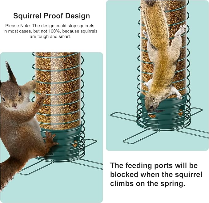 LCSEVEN Bird Feeder for Outdoors Squirrel Proof Bird Feeders for Outside Hanging, Metal Wild Bird Seed Feeders for Bluebird, Cardinal, Finch, Sparrow, Blue Jay, 4 Ports, Chew-Proof, Weather-Resistant