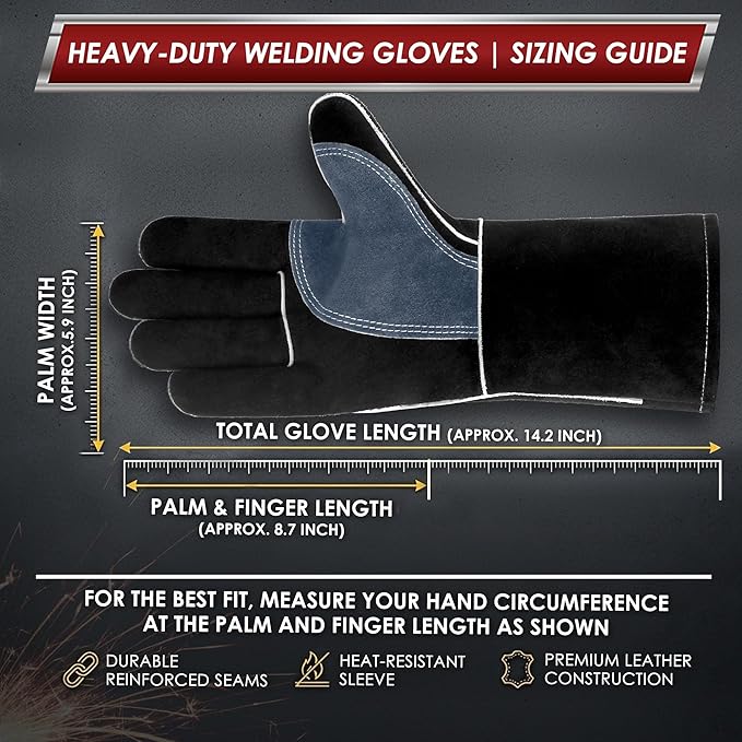 bestarc Leather Forge MIG Welding Gloves, 932℉ Heat Resistant Welding Gloves with Kevlar Stitching for MIG, TIG, Stick, Forge