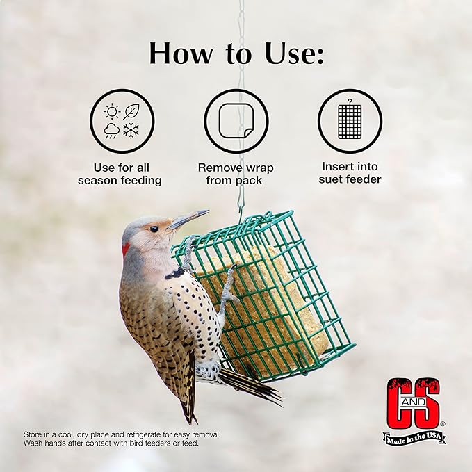 C&S Sunflower Suet Treat, Wild Bird Food for Chickadees, Nuthatches, Tufted Titmice, Woodpeckers, Wrens, Warblers, Brown Creepers, Northern Flickers, Pine Grosbeaks, Jays and More, 8 Pack