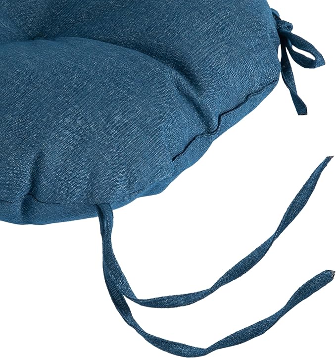 Magpie Fabrics Outdoor 15"x15"x4" Round Bistro Seat Cushions with Ties Set of 2, Tufted Waterproof Patio Floor Chair Pads for Home Garden Balcony Kitchen Office Porch, Dark Blue