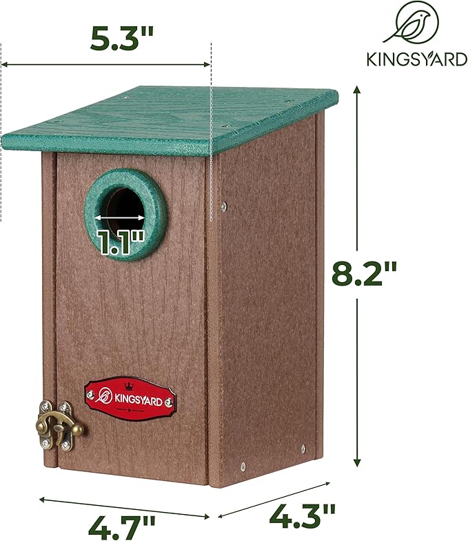 Kingsyard Recycled Plastic Bird House for Outdoors - Weatherproof Wren Bird Nesting with Predator Guard & Air Vents, Green