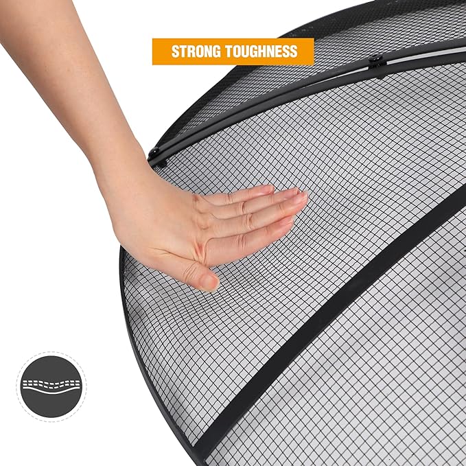 Lineslife Fire Pit Spark Screen 40 Inch Cover Round, Heavy Duty Collapsible Outdoor Fire Pit Mesh Screen, Metal Fire Pits Top Lid with Ring Handle for Patio Backyard, Black