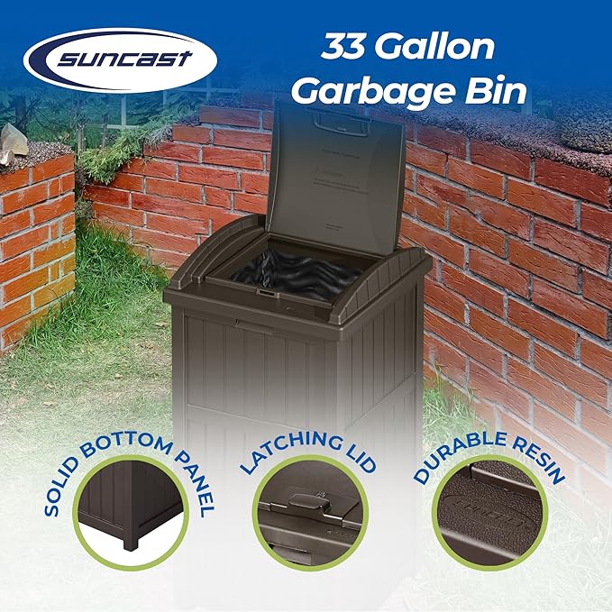 Suncast Trash Hideaway Outdoor Patio 33 Gal Garbage Waste Trash Can Bin (4 Pack)