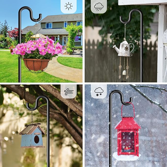 60" Shepherds Hooks for Outdoor, Extra Thick Bird Feeder Pole with 5 Prong Base, Adjustable Shepards Hook for Garden, Weddings, Hanging Plant