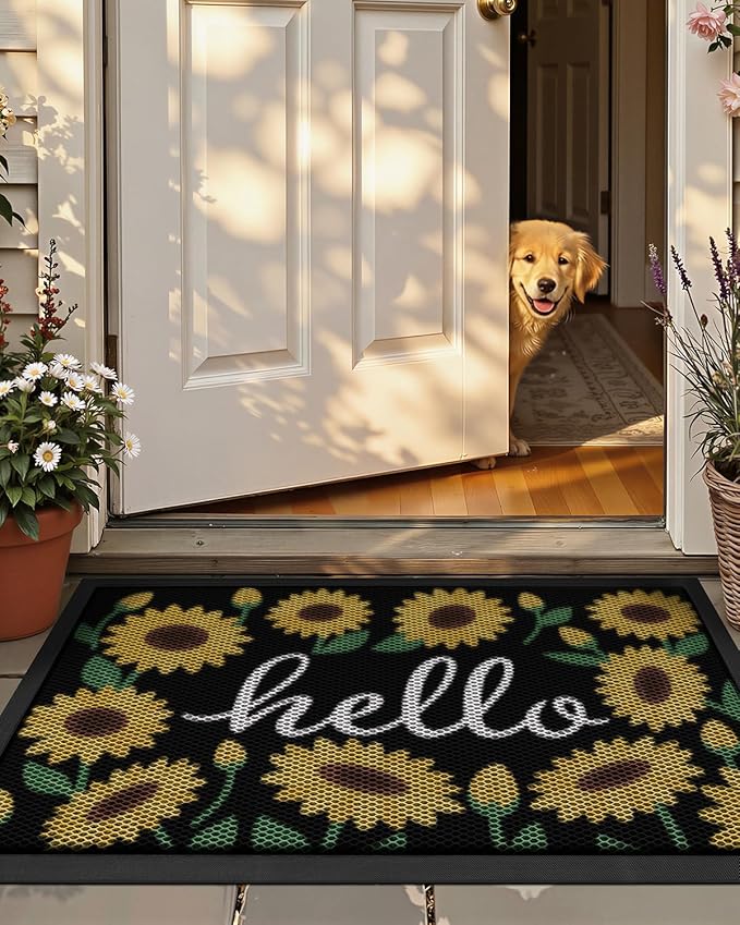 Color&Geometry Outdoor Door Mat, Resilient & Flexible Non-Slip Door Mat 24"x36", Dirt Trapping Waterproof Doormat, Welcome Mat for Porch, Patio & Entryway, Sunflower Amber