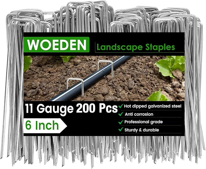 200 Pack 6 Inch Landscape Staples 11 Gauge Heavy Duty Galvanized Garden Stakes, U-Shaped Ground Pins for Weed Barrier Fabric, Drip Irrigation Tubing, Sod, Lawn & Christmas Outdoor Decorations