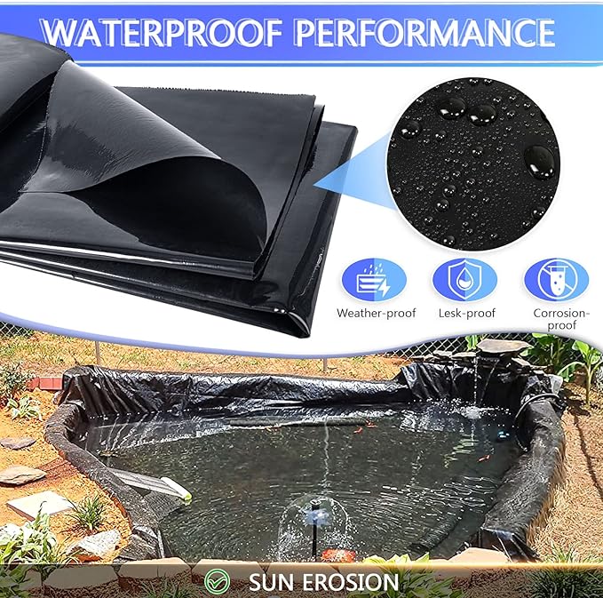 ToLanbbt Pond Liner 7 x 10 Ft, 20 Mil HDPE UV Resistant Preformed Pond Liner Easy Cutting, Underlayment for Fountain, Waterfall, Koi Pondsand Water Garden (Black)