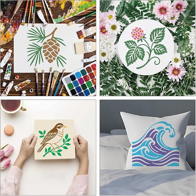 Stencils 4in 50pcs Reusable Plastic Templates Craft Paint Template Nature Style DIY Crafts Stencil Holiday for Fabrics Window Wall Home Wood(4inch 50 Pack)