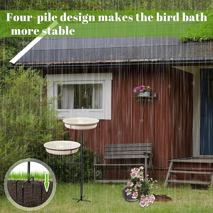 Freestanding Birdbaths Bowl Outdoor, Free Standing Garden Bird Bath Bird Feeder & Bird Bath Bowl, Detachable Decoration Spa Birdfeeder for Garden Patio Yard Lawn, 4 Spiky Metal Stake (White)