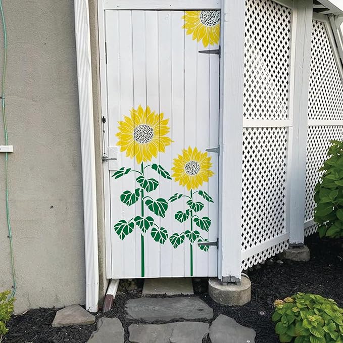Large Sunflower Fence Stencil for Painting on Fences Wood Reusable Tall Blooming Flower Stencils Kit Garden Fence Flower Templates for Outside Mural Walls Crafts Canvas (Sunflower 8pcs)