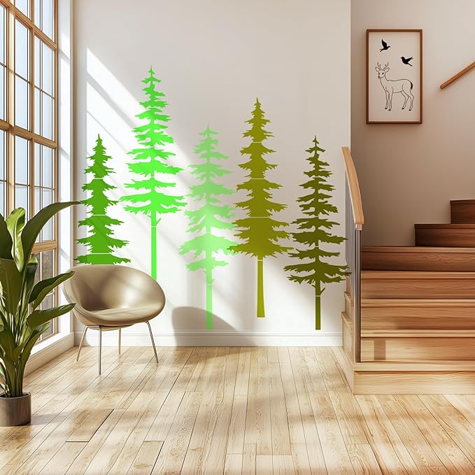 Forest Tree Stencil Set Large Pine Tree Stencils for Painting on Wood Reusable Forest Tree Mural Templates for Wall Garden Fence Window Furniture