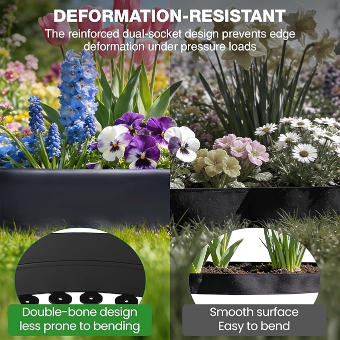 4in Tall,66ft Landscape Edging Kit with 100pcs Metal Spikes,Reinforced Rib Design,Not Digging Flexible Plastic Edge Border for Landscape, Lawn,Garden,Flower Beds,Yard,Paver,Playground, Fence,Pathway