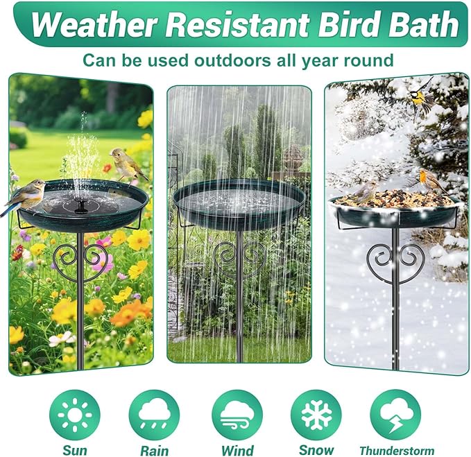 Metal Bird Bath for Outdoor, Garden Freestanding Birdbaths & Birdfeeders with Removable Bird Baths Feeder Bowl Heavy Duty 5 Prong Base for Outside Garden Patio Yard Lawn Decor (Vintage Green)