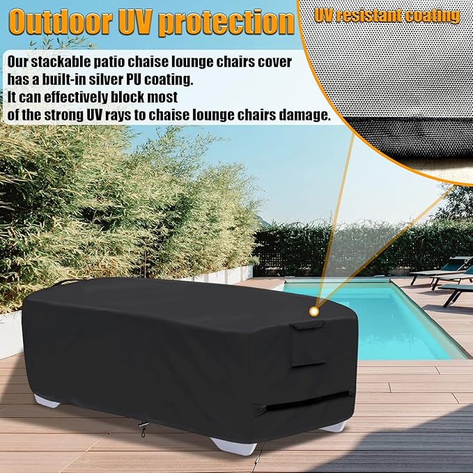Stackable Chaise Lounge Covers for 2-3 Stackable Patio Lounge Chair, 600D Weather-Resistant Polyester Fabric, Outdoor Furniture Storage Cover for Stackable Lounge Chair - 80"L x 30"W x 20"H, Black