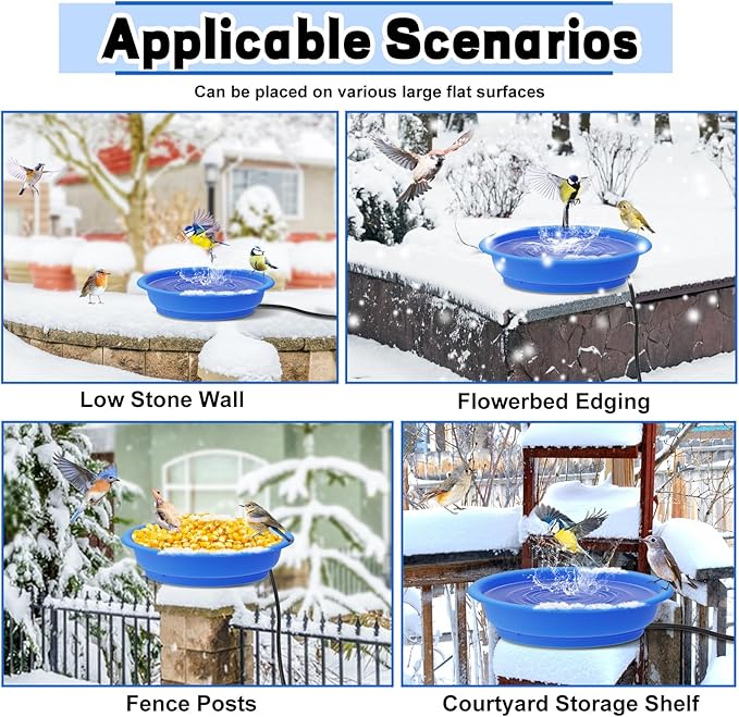 Heated Bird Bath Bowl for Outside,100W Thermostatically Controlled Heated Birdbath Single Bowl Water Heated Bird Bath for Outdoor Winter Garden Patio Yard Lawn Deck(Blue)