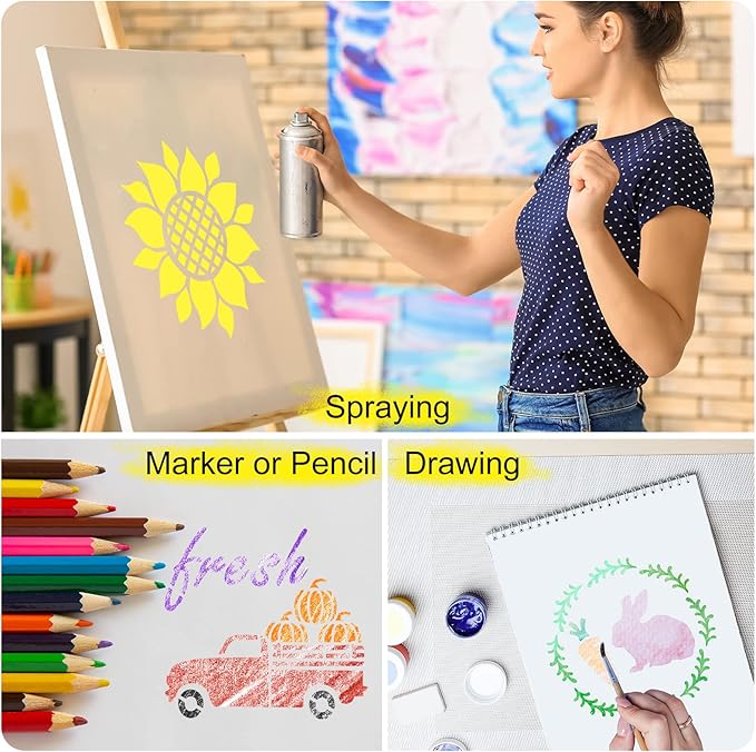 Marspark 66 Pcs Spring Easter Small Stencils for Crafts Reusable 3 Inch Stencils for Painting on Wood DIY Craft Paint Template for Wall Home Decor Card Rock Canvas Drawing Holiday (Farm)