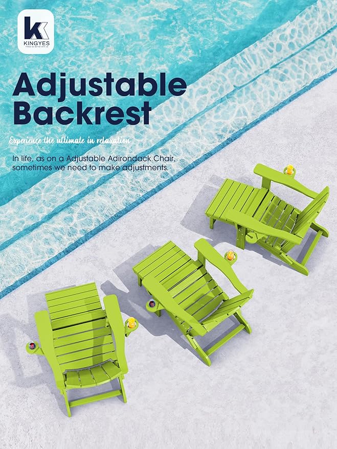 KINGYES Folding Adjustable Adirondack Chair with Ottoman Set of 4, HDPE Adirondack Recliner Chair with Footrest, Apple