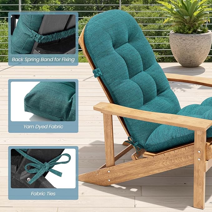 Crestlive 50x20x4 Inch Adirondack Chair Cushion Outdoor Rocking Chair Cushions Water & Fade Resistant High Back Patio Chair Cushions Thick, Malachite