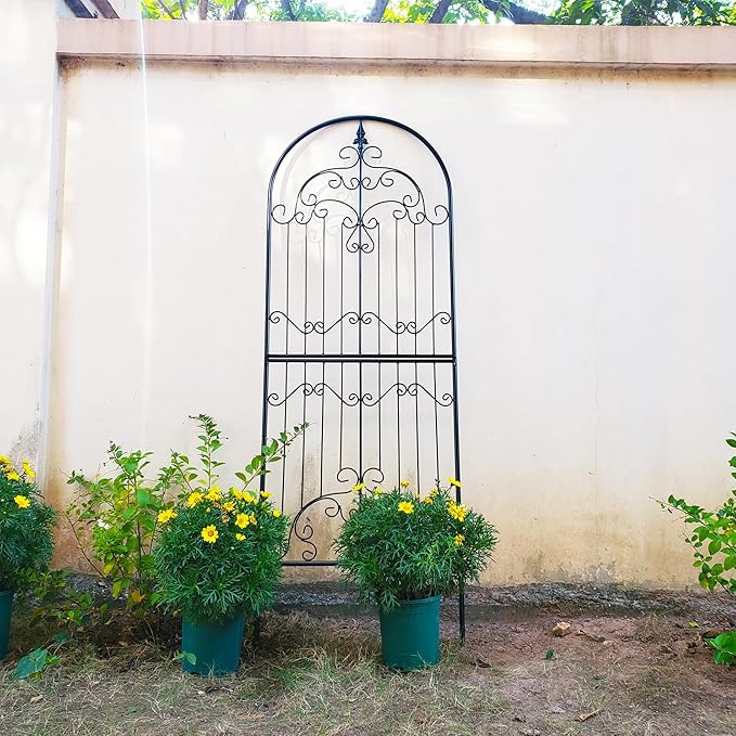 Garden Trellis for Climbing Plants 70.8" H x 25.6" W Metal Wrought Iron Outdoor Wall Panel for Vines Flowers Elegant Accent Decorative Garden Structure