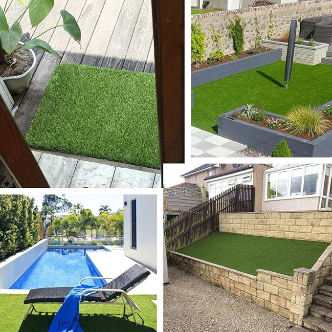 Artificial Grass Turf 7FTX60FT,1,38inch 4 Tone Realistic Synthetic Thick Fake Faux Grass Rug Astroturf Carpet Landscape for Dogs Indoor Outdoor Garden Lawn Mat, with Drainage Holes