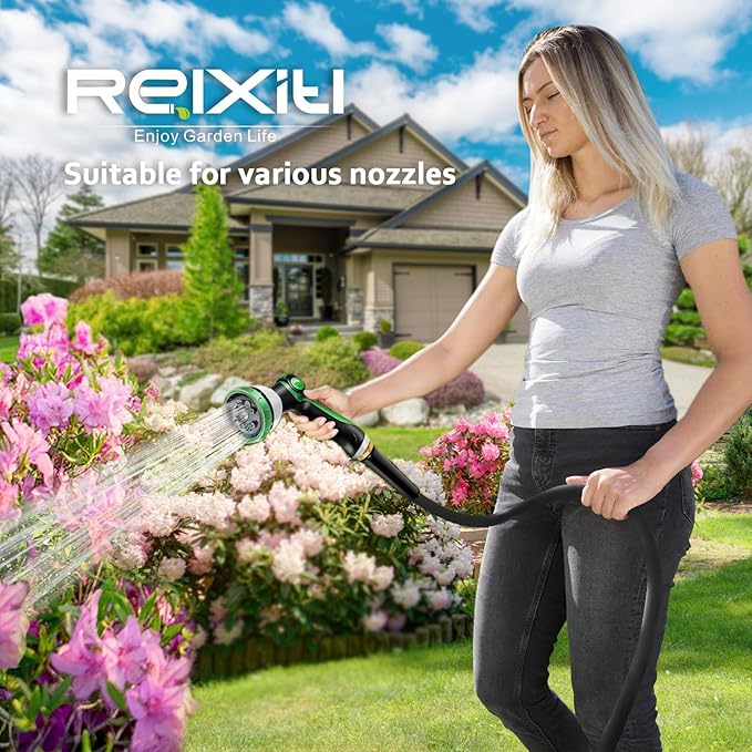 Non-Expanding Garden Hose 25ft – Flexible, Burst-Resistant, Anti-Kink, 10-Function Spray Nozzle, Lightweight & Durable for Outdoor Use(Black)