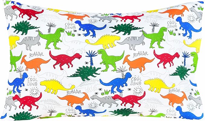 Scientific Sleep Colorful Dinosaur Cute Fun 100% Cotton Cozy Twin Bed Sheet Set, Flat Sheet & Fitted Sheet & Pillowcase Kids Boys Girls Natural Bedding Set (Dino, Twin)